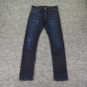 G-Star Raw Jeans Mens 31X32 Blue Denim 3301‎ Tapered Dark Wash Whiskered (30X31)